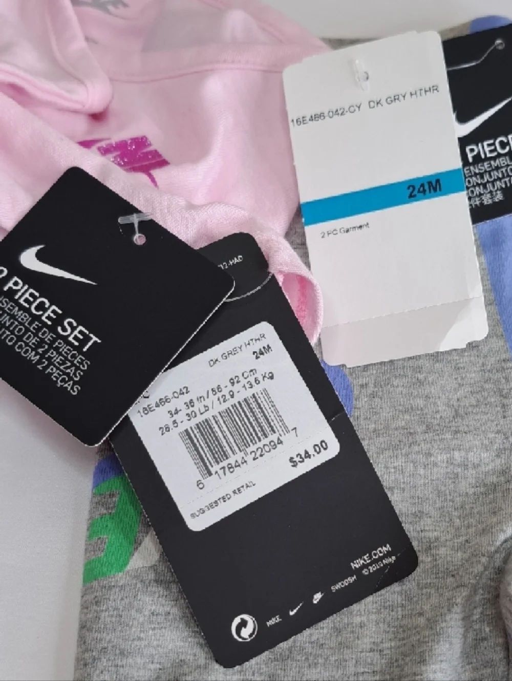 Nike Pink Short Sleeve Tee & Capri Leggings Layered Hem 2-Piece Set New - Picture 6 of 9